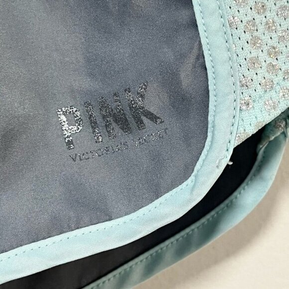 Victoria’s Secret PINK XS Athletic Shorts Gray Teal Glitter Mesh Trim - Picture 6 of 11